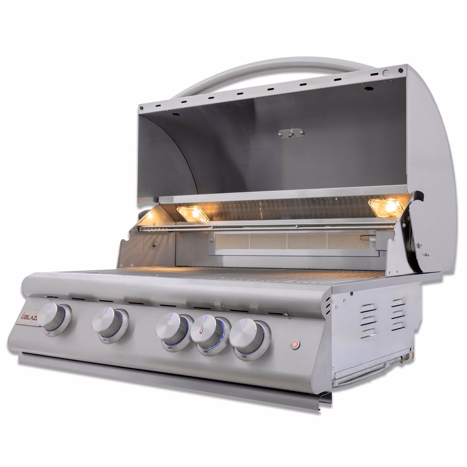 Blaze Premium LTE+ Marine 32" Built-In Grill w/ IR Burner on white background, hood open