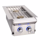 Top-down view of AOG Drop-In NG Double Side Burner with dual brass burners and stainless grates
