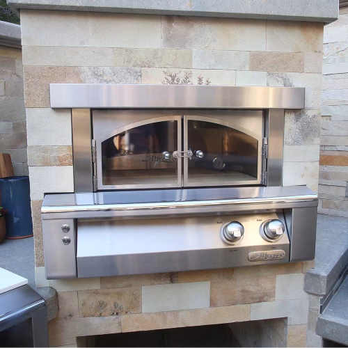 Alfresco 30" Built-In Propane Pizza Oven installed in a custom outdoor kitchen by Smoky Stone Naples, FL