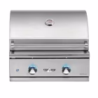 Delta Heat 2-Burner Built-In LP Gas Grill with hood closed on white background