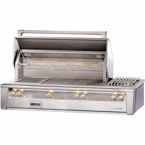 Close-up of Sear Zone burner on the Alfresco ALXE 56" Built-In LP Deluxe Grill With Sear Zone, Rotisserie & Side Burner