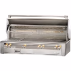 Alfresco ALXE 56" Built-In NG All Grill With Sear Zone & Rotisserie with hood open on white background displaying full interior