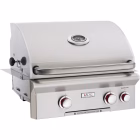 Front view of AOG T-Series 24" Built-In NG 2-Burner Grill With Rotisserie with lid closed and polished stainless steel finish